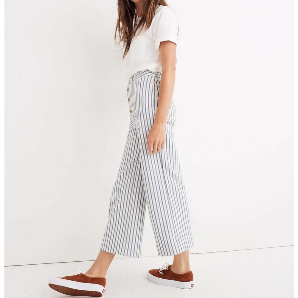 Madewell Striped Wide Leg Jeans - White and Blue